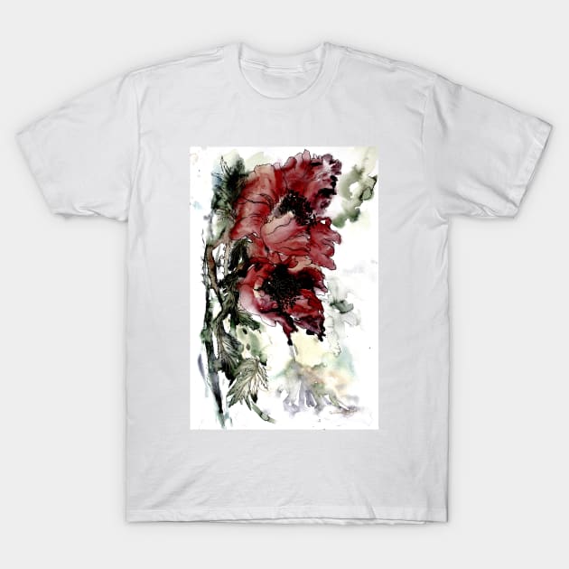 Dark Poppy Watercolor Painting T-Shirt by SvitlanaProuty